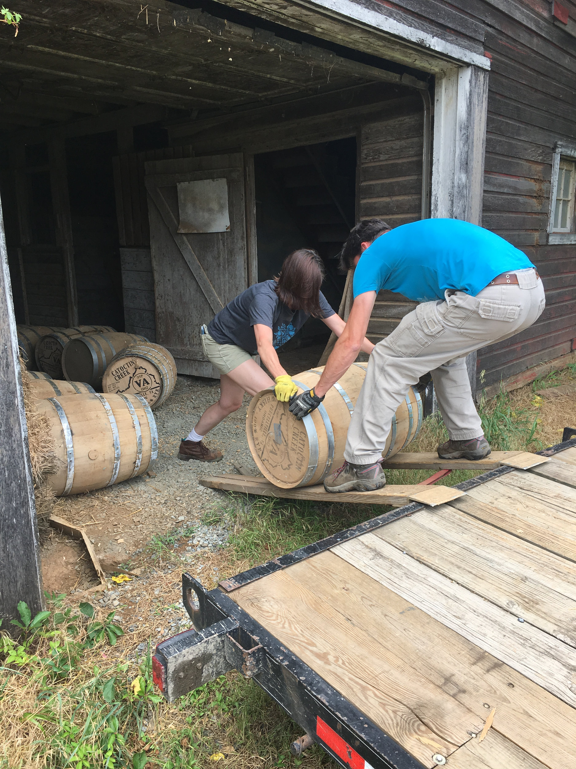 Loading Catoctin Creek barrels into the barn, circa 2017.
